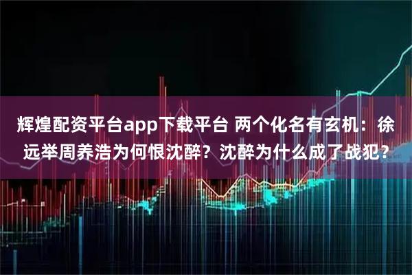 辉煌配资平台app下载平台 两个化名有玄机：徐远举周养浩为何恨沈醉？沈醉为什么成了战犯？