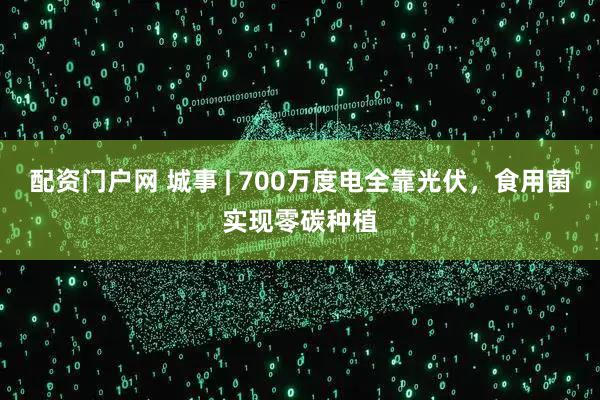 配资门户网 城事 | 700万度电全靠光伏，食用菌实现零碳种植